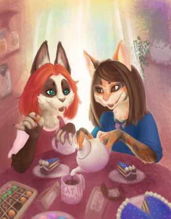 2 half-bodies with detailed background